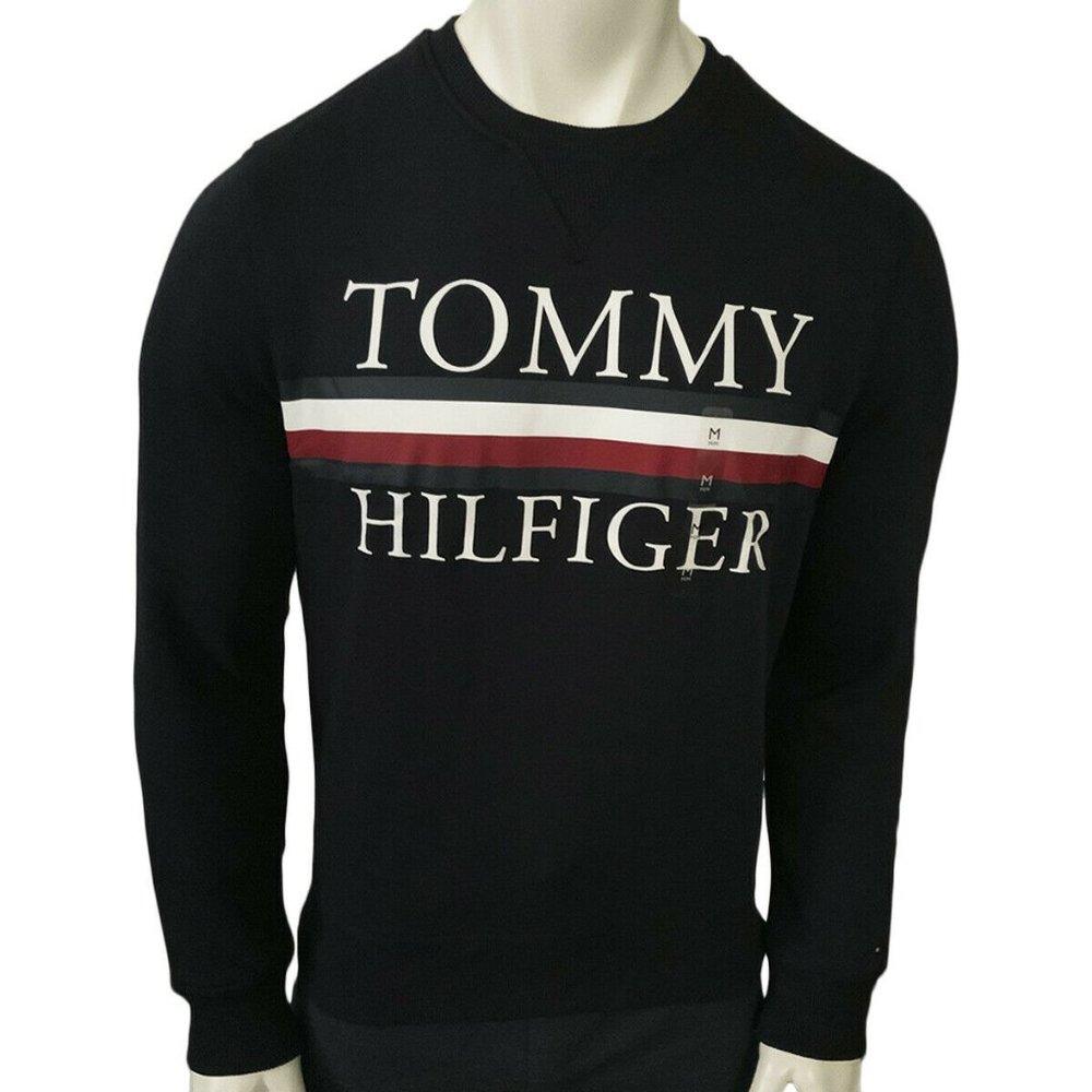 NWT TOMMY HILFIGER AUTHENTIC MEN'S NAVY BLUE CREW NECK LONG SLEEVE SWEATSHIRT